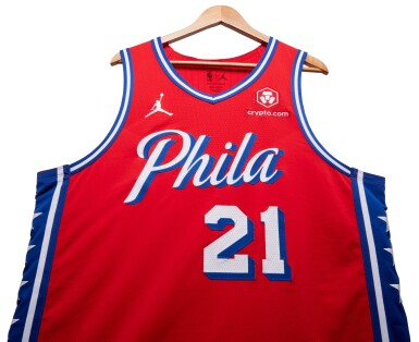 View full screen - View 1 of Lot 176. Joel Embiid Philadelphia 76ers 2024 NBA Playoffs Eastern Conference Round 1 Game Worn Statement Edition Jersey | Game 1.