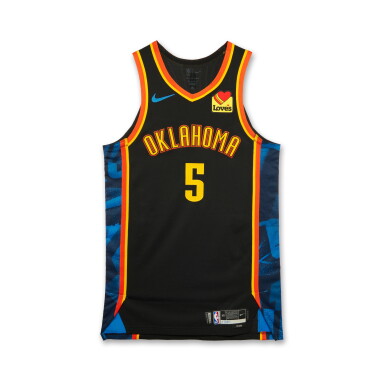 View full screen - View 1 of Lot 81. Luguentz Dort Oklahoma City Thunder 2024-2025 Game Worn City Edition Jersey.