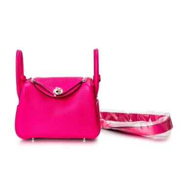 View full screen - View 1 of Lot 8529. Rose Shocking Mini Lindy 20cm in Clemence Leather with Palladium Hardware, 2021.