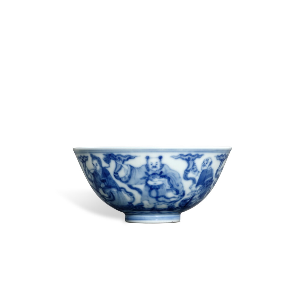 View full screen - View 1 of Lot 3402. A blue and white 'Eight Immortals' bowl, Mark and period of Tongzhi | 清同治 青花八仙圖盌 《大清同治年製》款.