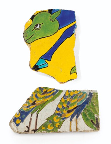 View full screen - View 1 of Lot 126. Two Safavid Pottery Tile Fragments, Persia, 17th Century.
