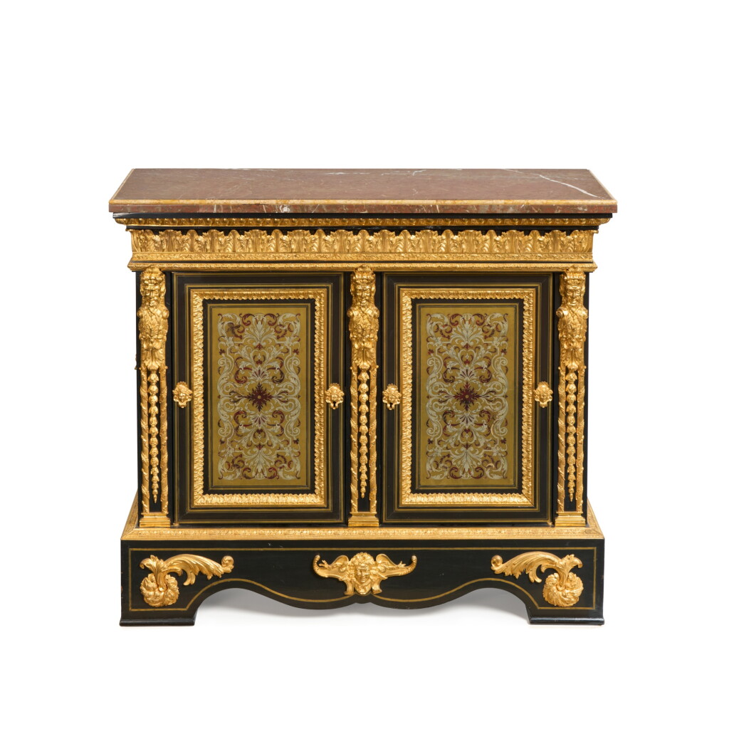 View full screen - View 1 of Lot 1097. A Louis XIV style gilt-bronze-mounted ebony, ebonized and Boulle-inlaid two-door meuble d’appui, third quarter 19th century.
