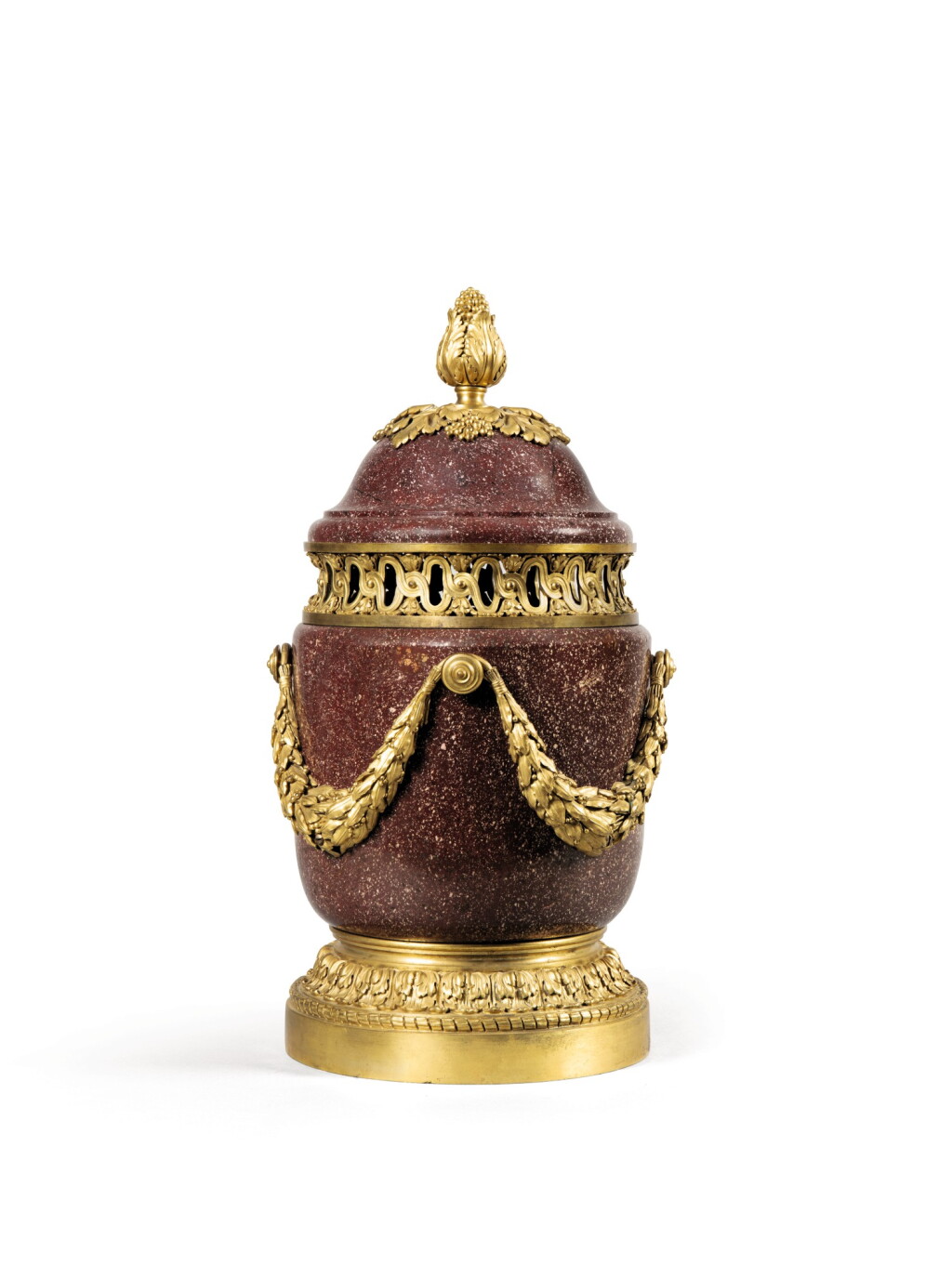 View full screen - View 1 of Lot 182. A LARGE LOUIS-PHILIPPE GILT-BRONZE MOUNTED PORPHYRY POT-POURRI, CIRCA 1840 | GRAND POT-POURRI EN PORPHYRE ET MONTURE DE BRONZE DORÉ D'ÉPOQUE LOUIS-PHILIPPE, VERS 1840.