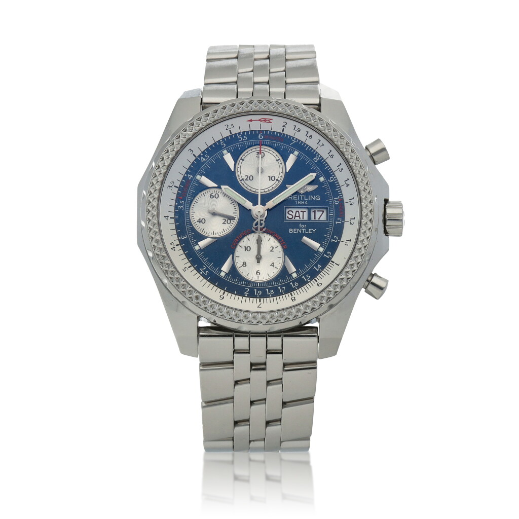 View full screen - View 1 of Lot 549. Bentley GT, Ref. A13362 Stainless steel chronograph wristwatch with day, date and bracelet made in collaboration with Bentley Circa 2006.