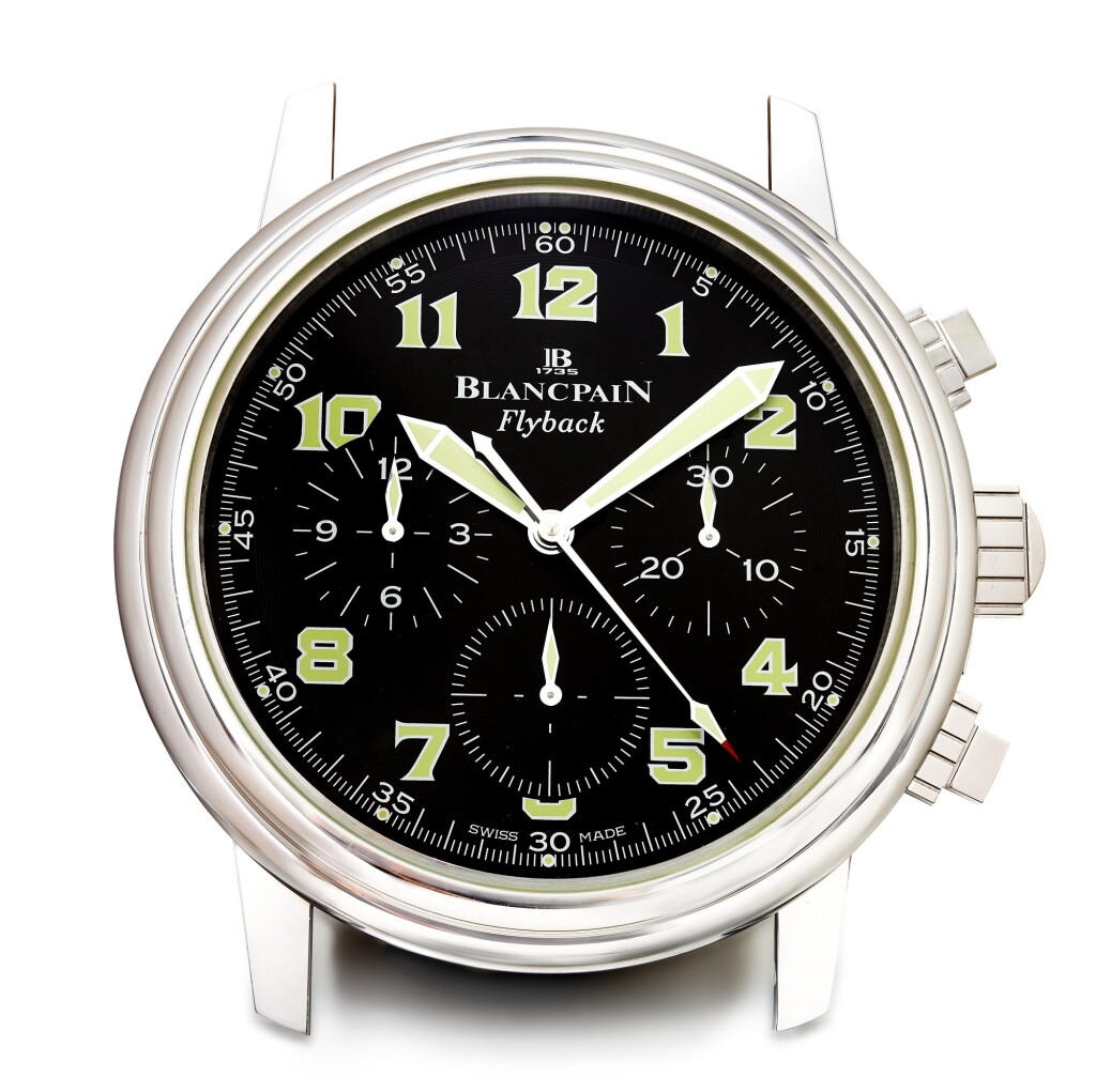 View full screen - View 1 of Lot 8253. Ruegg manufacture for Blancpain Flyback | A chrome-plated and metal work wall clock, Circa 2000 | Ruegg 為寶珀而製 Flyback | 鍍鉻及金屬掛牆鐘,約2000年製.