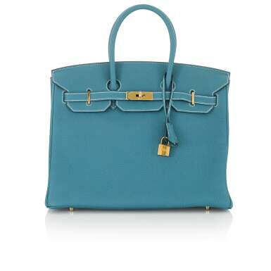 View full screen - View 1 of Lot 36. Blue Jean Birkin 35cm in Togo Leather with Gold Hardware, 2011.
