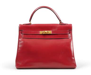 View full screen - View 1 of Lot 7. Burgundy Box Leather Kelly Retourne 32 Gold Hardware, 1979.