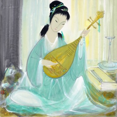 View full screen - View 1 of Lot 3173. 林風眠 鳴弦圖 | Lin Fengmian , Lady Playing Pipa.