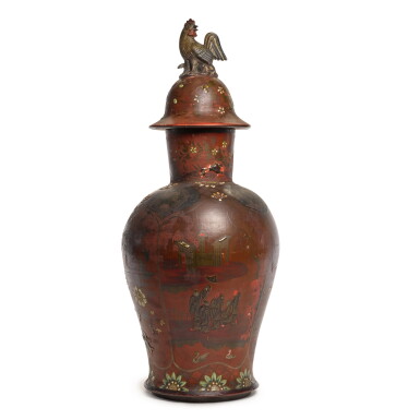 View full screen - View 1 of Lot 93. A Berlin lacquered fayence baluster vase and cover, 19th century.