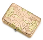 A rare Fabergé two-colour gold cigarette case, workmaster August Hollming, St Petersburg, 1899-1908