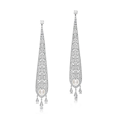 View full screen - View 1 of Lot 1894. 'Evasions Joaillieres' Pair of Diamond and Cultured Pearl Pendent Earrings | 卡地亞 | 'Evasions Joaillieres' 鑽石 配 養殖珍珠 耳墜一對.