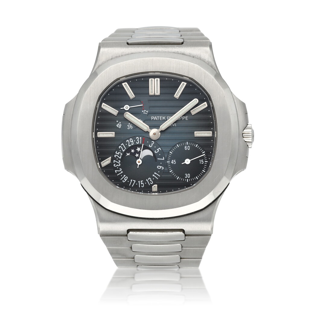 View full screen - View 1 of Lot 12. Nautilus, Ref. 5712/1A-001 | A stainless steel bracelet watch with date, moon phases and power reserve indication | Circa 2011.