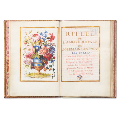 View full screen - View 1 of Lot 481. Rituel de l'abbaye royale de Saint Germain des Prez. 1661. Précieux manuscrit enluminé par N. Robert, pour Marie-Thérèse d’Autriche à l’occasion de la naissance du Dauphin en 1661.