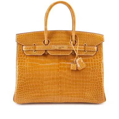 View full screen - View 1 of Lot 105. Beige Sable Shiny Porosus Crocodile Birkin 35 Gold Hardware, 2001.