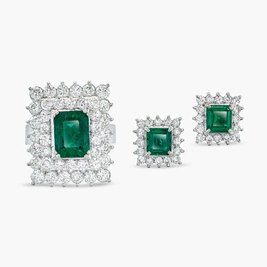 View full screen - View 1 of Lot 1225. Emerald and Diamond Demi-Parure | 祖母綠 配 鑽石 戒指 及 耳環 套裝.