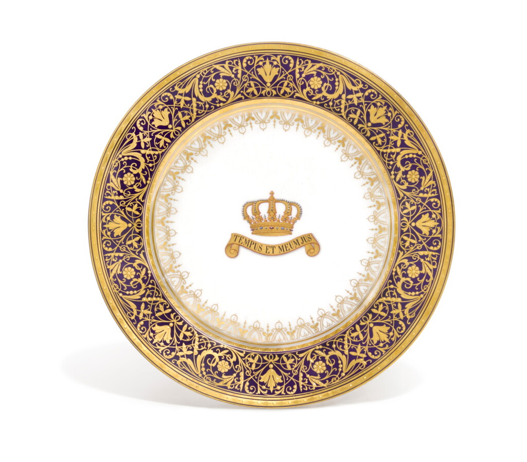 View full screen - View 1 of Lot 270. A PIRKENHAMMER DARK-BLUE-GROUND PLATE, CIRCA 1885.
