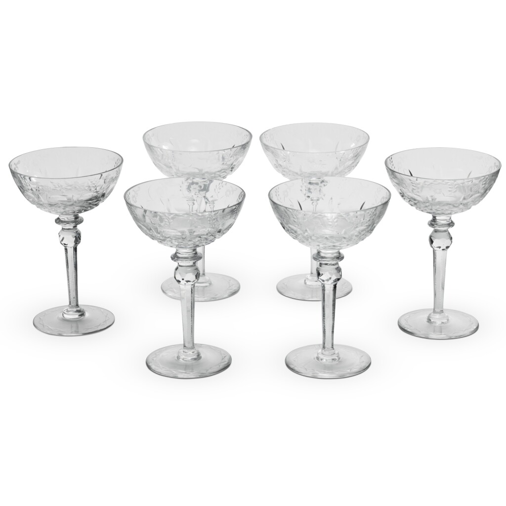 View full screen - View 1 of Lot 652. A set of six large cut-glass champagne glasses, 20th century.