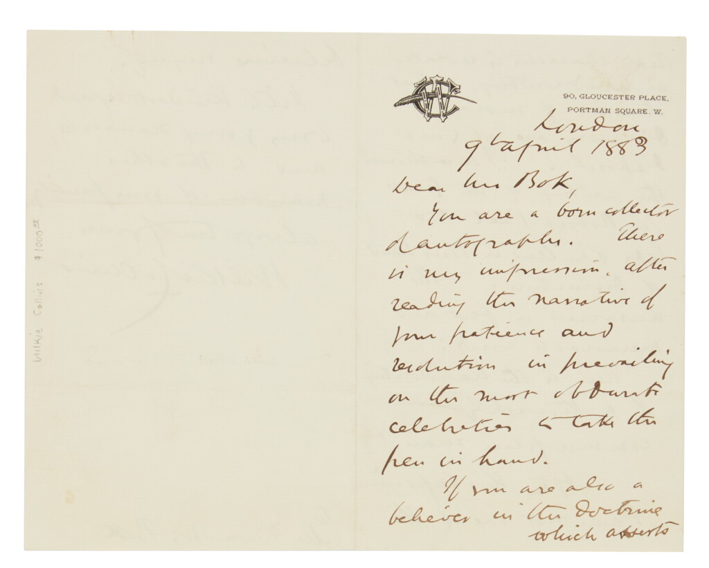 View full screen - View 1 of Lot 1181. Collins, Wilkie | Discussing the science of handwriting analysis .