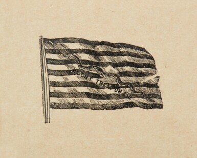 View full screen - View 1 of Lot 199. Political Cartoon: Eighteenth-century Revolutionary War Woodblock | Don't Tread on Me.