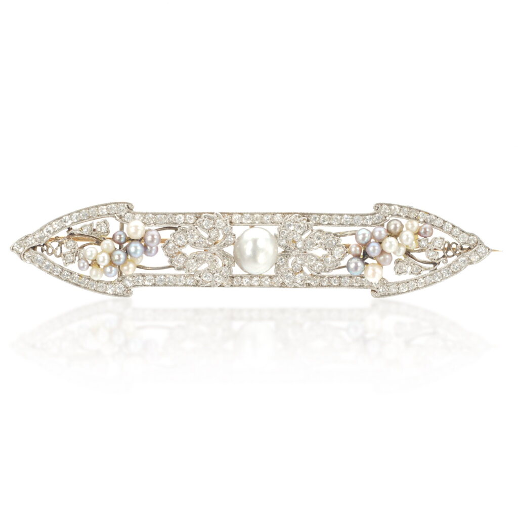 View full screen - View 1 of Lot 783. Pearl, seed pearl and diamond brooch, circa 1910.