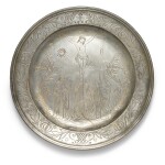 A large French pewter 'Crucifixion' dish, circa 1762