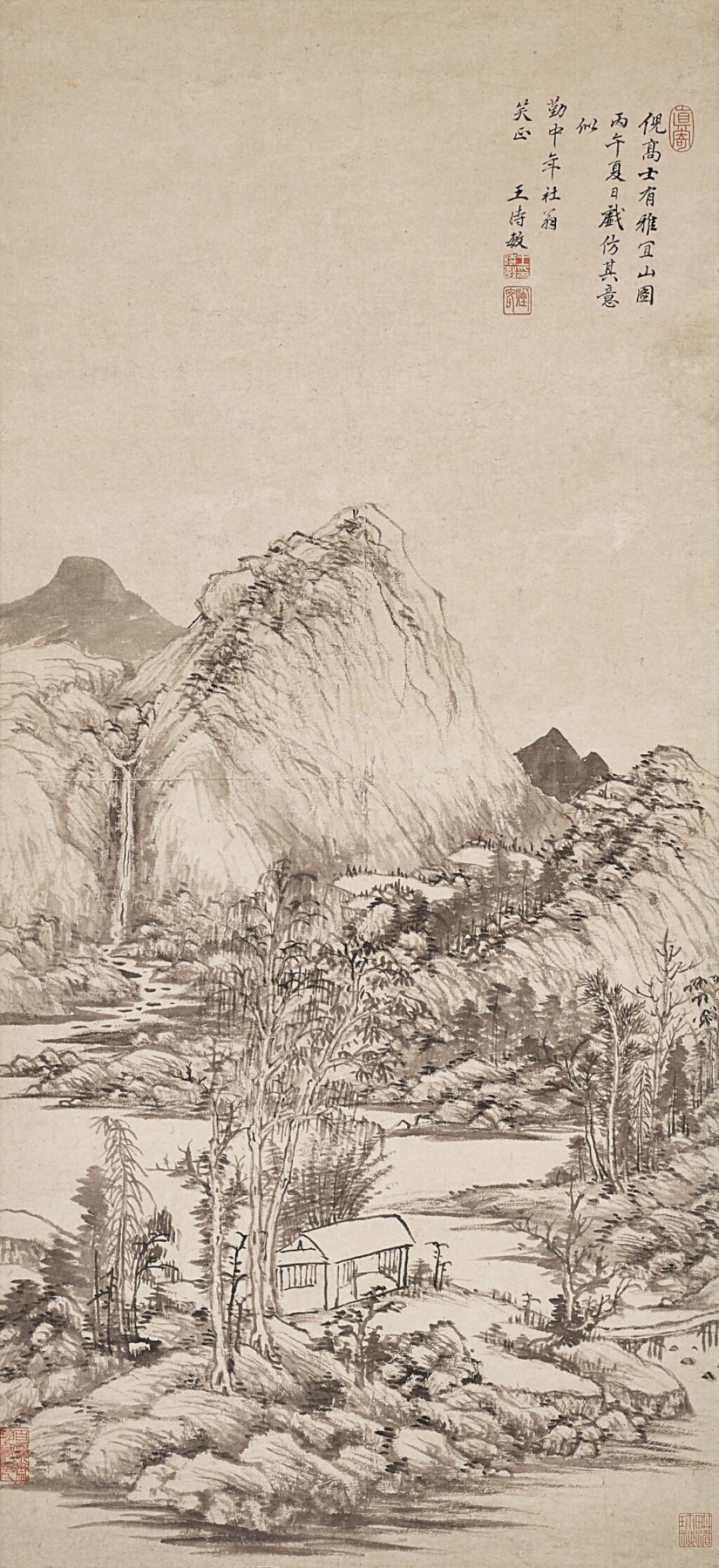 View full screen - View 1 of Lot 2599. 王時敏 仿倪瓚雅宜山圖|Wang Shimin, Landscape after Ni Zan.