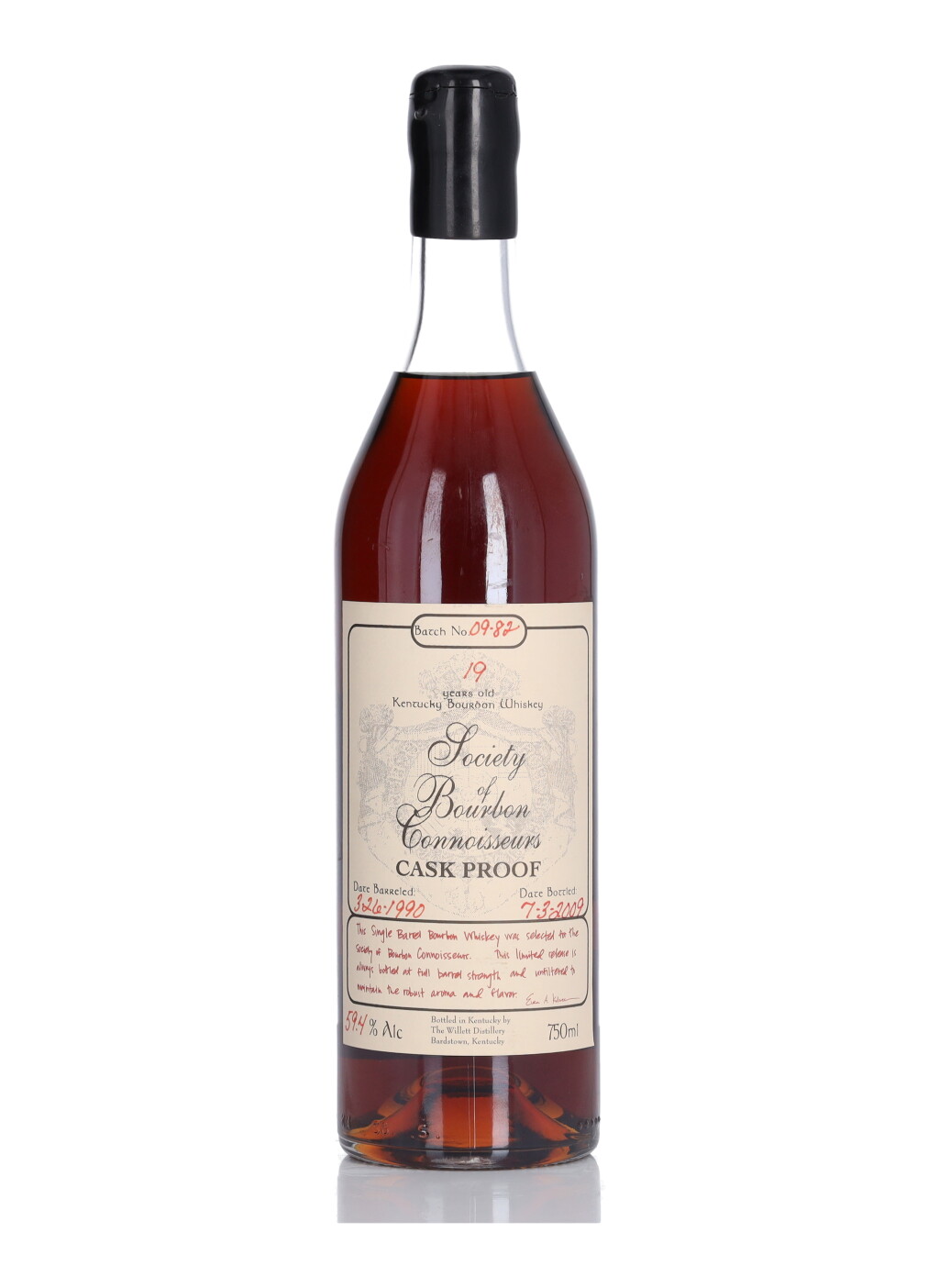 View full screen - View 1 of Lot 398. Society of Bourbon Connoisseurs Cask Proof 19 Year Old 59.4 abv 1990 (1 Bottle 75cl).