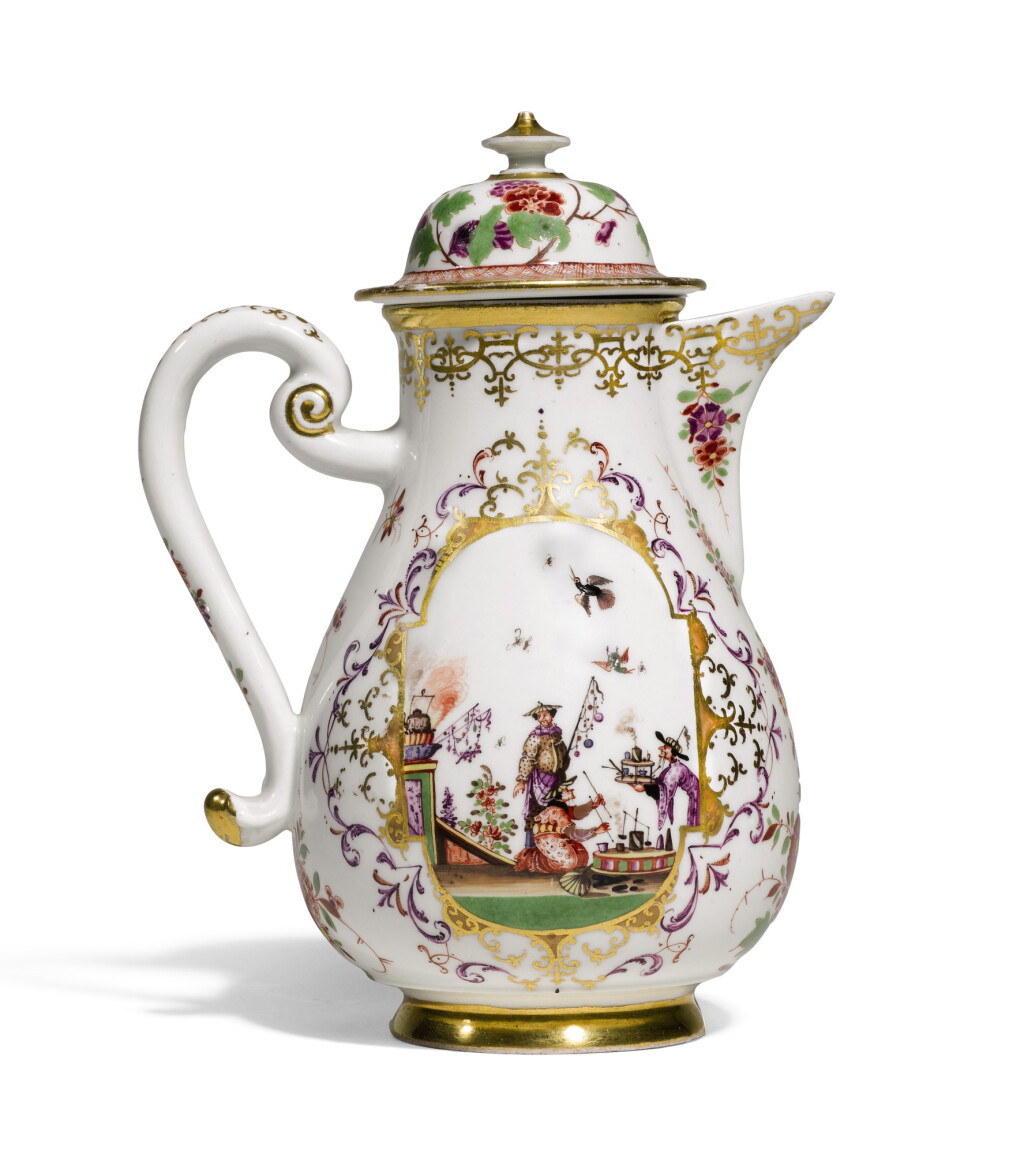 View full screen - View 1 of Lot 172. A Meissen chinoiserie coffee-pot and cover, Circa 1728.