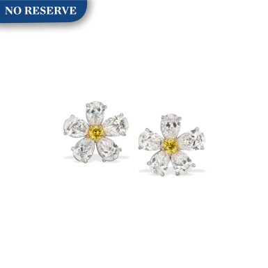 View full screen - View 1 of Lot 410. Pair of Diamond and Fancy Vivid Yellow Diamond Earrings.