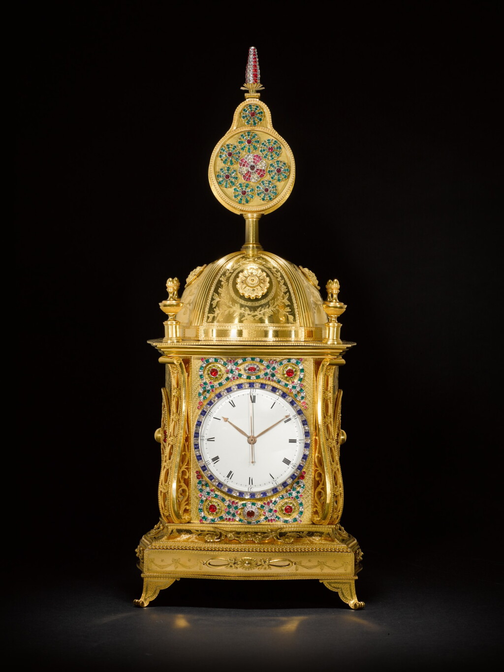 View full screen - View 1 of Lot 19. John Mottram: A George III gilt-brass paste-set musical automaton table clock for the Chinese market, London, circa 1790.