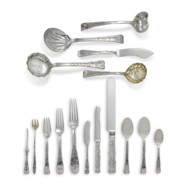 View full screen - View 1 of Lot 1814. AN ASSEMBLED AMERICAN SILVER LAP OVER EDGE FLATWARE SERVICE, TIFFANY & CO., NEW YORK, LATE 19TH CENTURY.