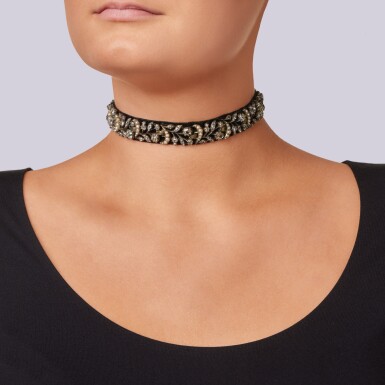 View full screen - View 1 of Lot 54. Seed Pearl and Diamond Choker.