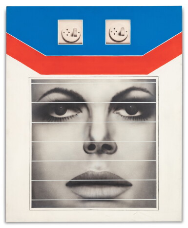 View full screen - View 1 of Lot 269. Visage de face 2 interrupteurs sur fond bleu.