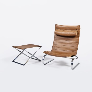 View full screen - View 1 of Lot 142. Lounge Chair and Folding Stool.