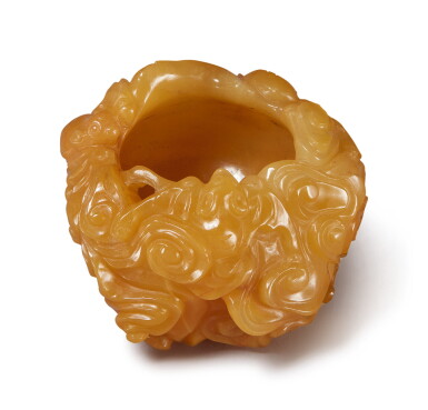 View full screen - View 1 of Lot 1120. A YELLOW HARDSTONE 'WUFU' BRUSHWASHER, QING DYNASTY, 18TH / 19TH CENTURY.