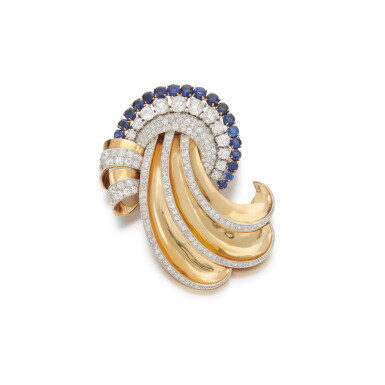 View full screen - View 1 of Lot 63. Mauboussin, Sapphire and diamond brooch (Mauboussin, Spilla in zaffiri e diamanti).