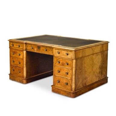 View full screen - View 1 of Lot 122. A Victorian burr walnut partners' desk, second half 19th century.