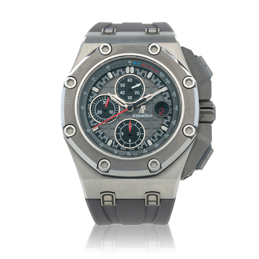 View full screen - View 1 of Lot 153. Reference 26568IM.OO.A004CA.01 Royal Oak Offshore 'Michael Schumacher’ | A limited edition titanium chronograph wristwatch with date, Circa 2012 | 愛彼 26568IM.OO.A004CA.01 型號 Royal Oak Offshore 'Michael Schumacher’ | 限量版鈦金屬計時腕錶備日期顯示,約2012年製.