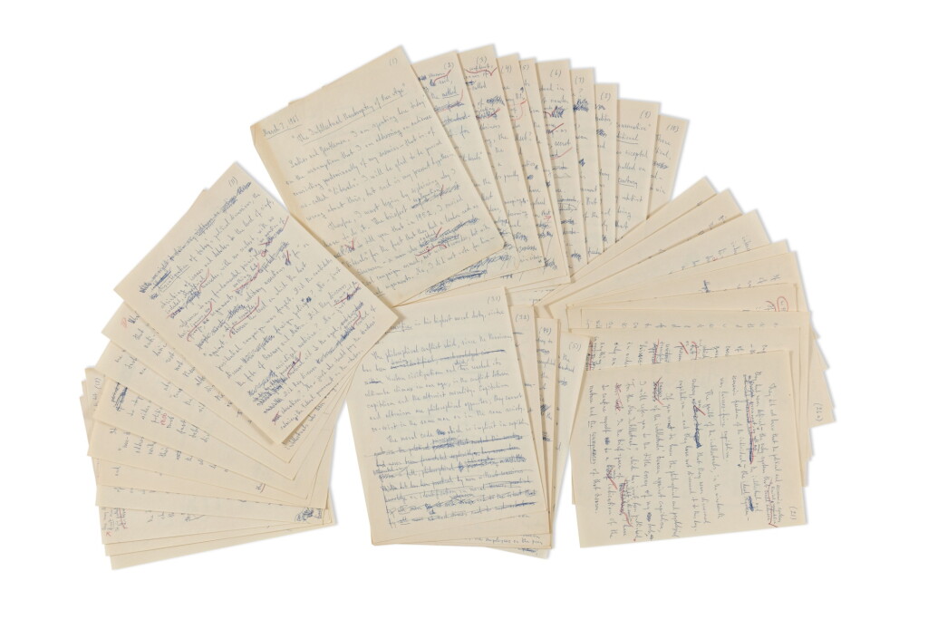 View full screen - View 1 of Lot 1048. Rand, Ayn | A complete draft of Rand's important first speech delivered at the Ford Hall Forum.