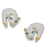 Pair of Diamond and Emerald Earclips