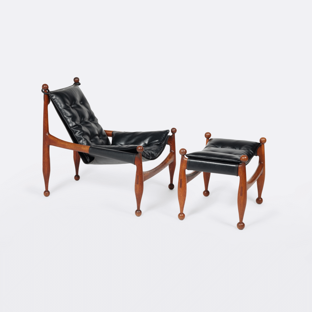 View full screen - View 1 of Lot 43. Four-Legged "Sling" Chair and Ottoman.