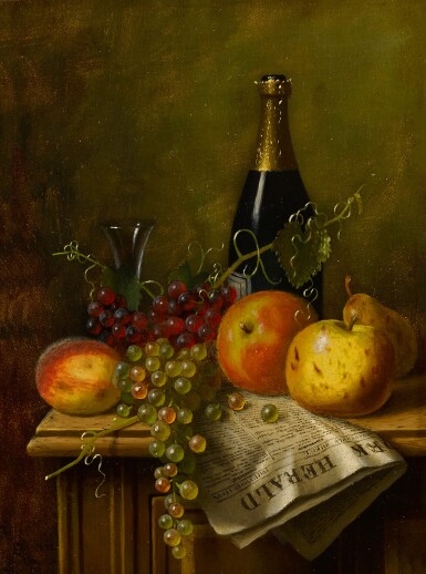 View full screen - View 1 of Lot 96. Still Life with Fruit, Champagne Bottle and Newspaper.