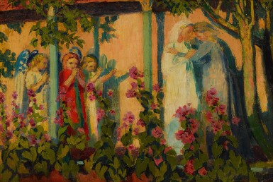 View full screen - View 1 of Lot 523. Visitation with Hollyhocks (study).