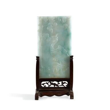 View full screen - View 1 of Lot 96. A carved jadeite rectangular table screen, Qing dynasty, 19th century .