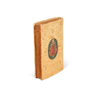 View full screen - View 1 of Lot 1754. Lucifer de Cagliari, Opuscula, Paris, 1568, Parisian primitive fanfare binding with painted armorial for Michele della Torre.