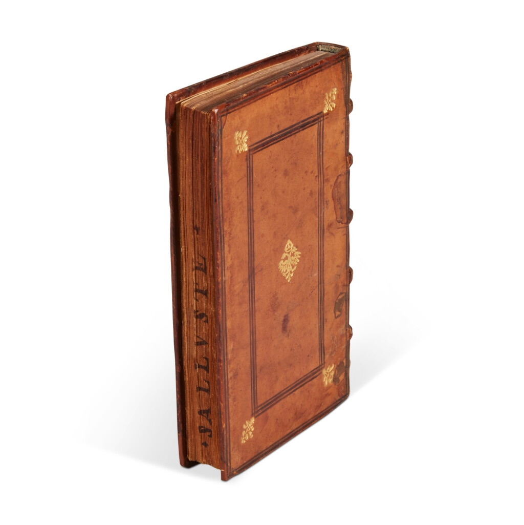 View full screen - View 1 of Lot 1828. Sallust, De la guerre que les romains feirent a lencontre de Iugurtha, Paris, 1539, Parisian calf gilt for Marcus Fugger with his signature.
