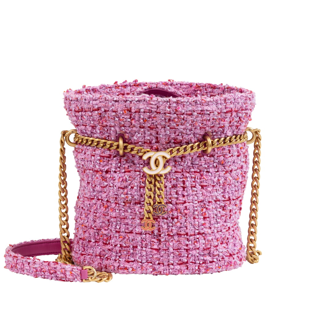 View full screen - View 1 of Lot 667. Purple Tweed Bucket Bag Brushed Gold Hardware, 2018.
