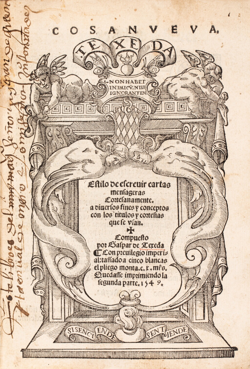 View full screen - View 1 of Lot 47. Cosa nueva. Estilo de escrevir cartas mensageras cortesanamente. Valladolid, 1549. Reliure espagnole du XVIIIe siècle..