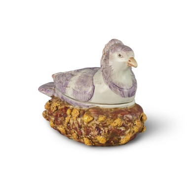 View full screen - View 1 of Lot 1729. An English Pearlware Polychrome Box and Cover in the form of a Nesting Pigeon, Early 19th Century.
