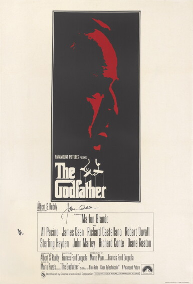 View full screen - View 1 of Lot 45. THE GODFATHER (1972) POSTER, BRITISH, SIGNED BY AL PACINO AND JAMES CAAN.